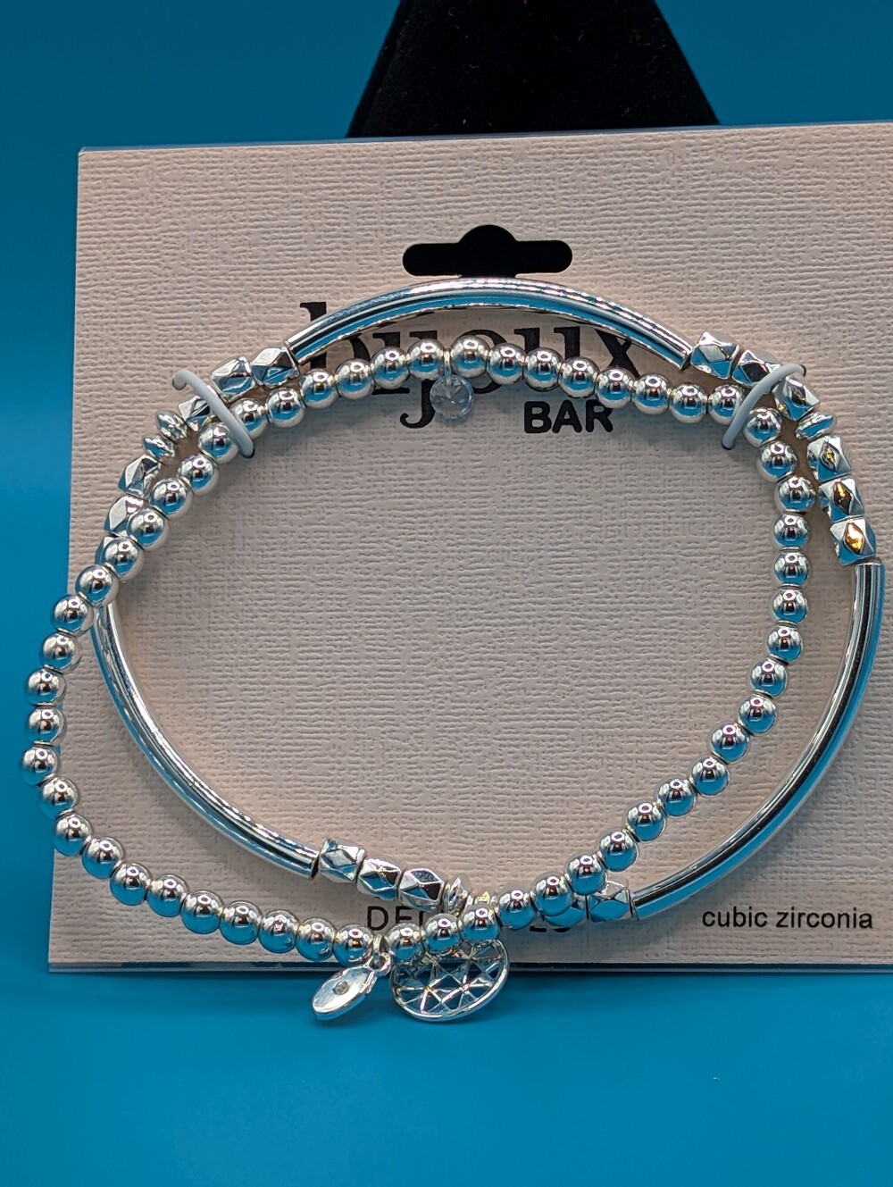 Silver Beaded and Hoop Bracelet Set with Charms